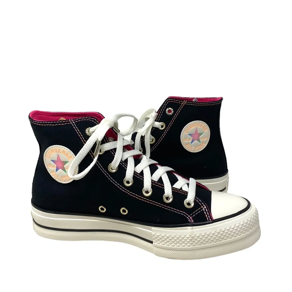 Converse Lift Platform Leather Canvas High Casual Women Shoes Black Pink A06864C